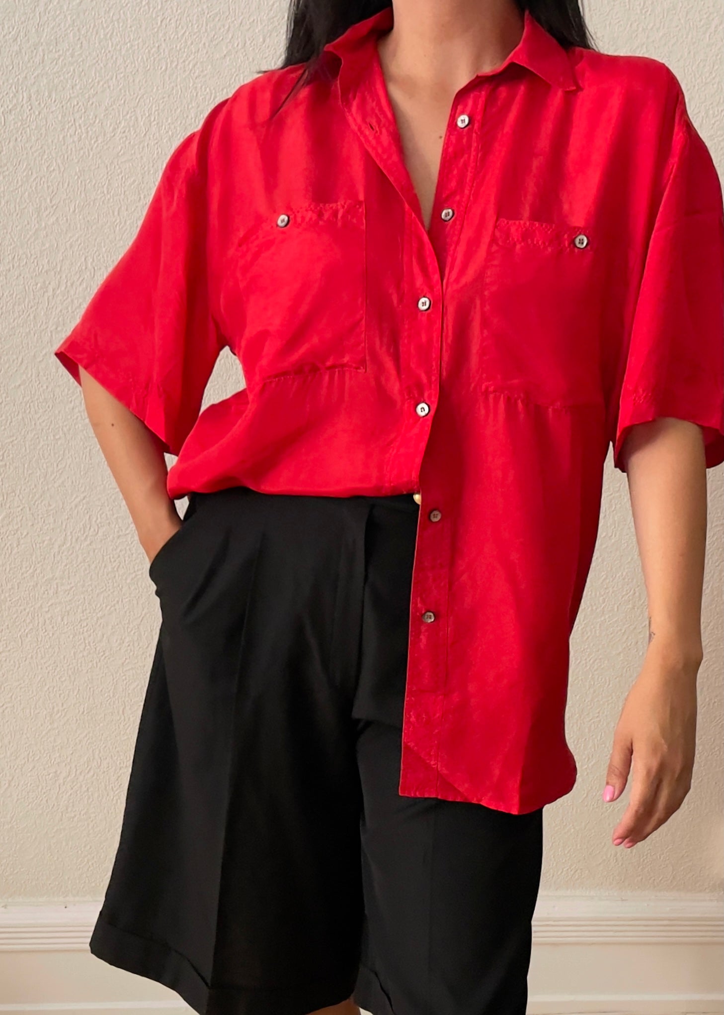 Vintage Red Short Sleeve Silk Shirt ...